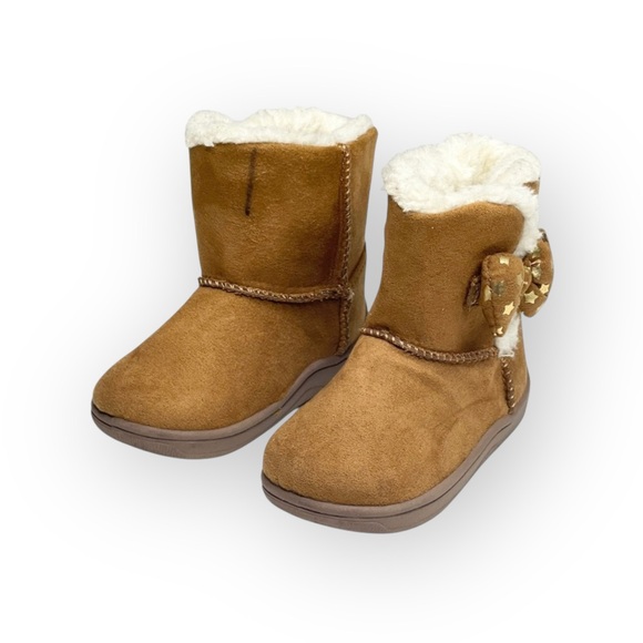 Garanimals ★ Faux Shearling Lined Baby Booties Boots ★ Star Printed Bow ★ Tan 4 - Picture 10 of 16